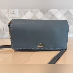 Kate Spade New York Silver Hardware Flap Chain Crossbody Bag Color: Niagara Blue